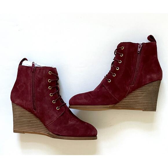 Dita Wedge Lace Leather Suede Upper Boot Burgundy Red Size 7 NEW - Picture 5 of 7